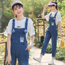 Girls summer denim straps pants 2020 new fashion Korean version slim slim junior high school students summer pants