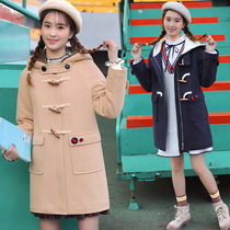 Student winter dress woolen coat female long girl winter new junior high school students Korean version of woolen coat academic style