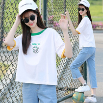 Junior high school students summer leisure sports suit Loose Girl big child high school girl fashion girl summer dress 15 years old