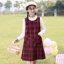 Girl winter dress 2020 autumn and winter vest dress college style junior high school students high school girls plaid woolen dress
