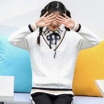 2021 spring dress college style sweater plaid shirt fake two sets junior high school students jk girl Sweet campus style