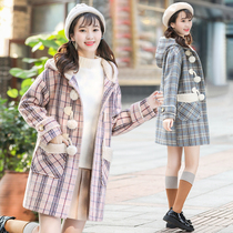 Girl winter dress woolen coat small man high school junior high school students autumn and winter plaid Japanese soft girl woolen coat