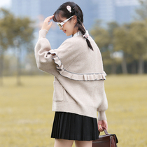 Sweet sweater coat cute Korean Loose Girl big boy high school girl junior high school student autumn and winter knitted cardigan