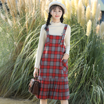 Girl autumn and winter plaid woolen dress with skirt two-piece suit Korean version of loose high school junior high school students autumn dress