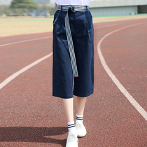 Junior high school girl pants seven points Summer Girl Korean loose casual pants summer high school students wide leg pants thin