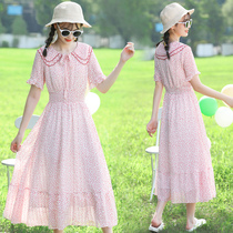 Girl dress long over knee hipster high school junior high school students summer dress sweet doll collar chiffon long skirt