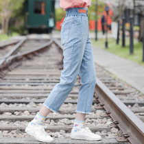 Female children summer junior high school students jeans straight tube loose Korean version of college style high school summer girl pants