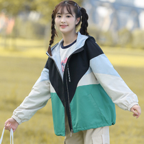 Girl coat spring and autumn Korean version of loose jacket High School junior high school students autumn casual Joker tooling short windbreaker