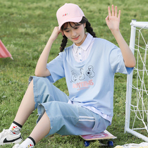 Girl summer fake two pieces of tooling sports suit high school junior high school students fashion girl Summer Youth cute