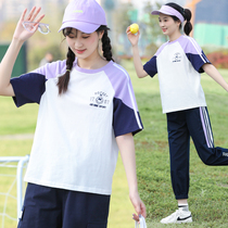 Sports and leisure suits fashion girls Korean version of loose summer girls Big children junior high school students high school girls summer clothes