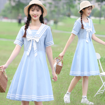 Sailor dress navy collar JK Japanese college style high school junior high school student girl summer dress season sweet skirt