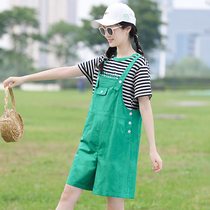 Junior high school students with pants shorts set summer thin girls Big children high school girls summer wear wide leg suspenders