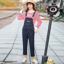 2020 Spring and Autumn jumpsuit new girl Autumn female junior high school students Korean casual denim strap pants