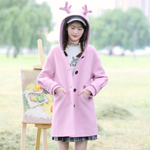 Girls winter dress college style junior high school students thickened cotton wool jacket medium long high school students winter coat