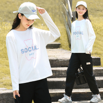 Junior high school students long sleeve thin T-shirt clothes spring and autumn girls Big children high school girls autumn cartoon clothes