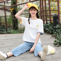 High School students summer clothes T-shirt female girl college style cute smiling face Korean junior high school students summer short sleeve shirt