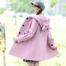Girl Korean version of thick woolen coat 2020 Autumn new junior high school students winter woolen coat long