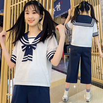 Girl summer suit high school girls junior high school student fashion girl navy collar jk uniform Japanese Academy style
