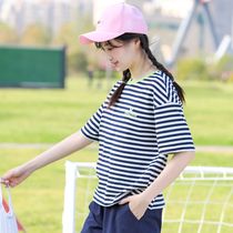 Summer striped short-sleeved T-shirt loose thin girls big children teenagers junior high school students high school girls summer clothes tide