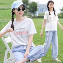 Junior high school students summer clothes set Girls big children summer high school girls 13 years old 15 girls sports loose two-piece set