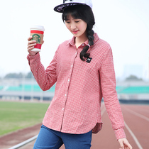Meteor love Korean version of the new small plaid autumn shirt female college style loose long shirt students Leisure