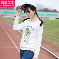 Tide brand base shirt spring and autumn T-shirt female junior high school students cartoon loose simple base shirt women long sleeve slim top