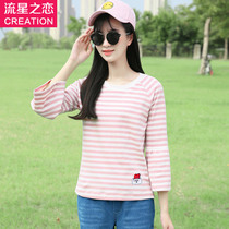 2020 Spring and Autumn New Girl Korean Slim Striped T-shirt Female Junior High School Students Autumn Tee Top