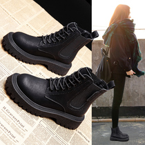 Leather Martin boots female winter plus velvet 2021 New thick-soled spring and autumn single boots English style Chelsea short boots ins tide