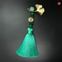 Handmade Chinese ginkgo brooch cute ancient style green tassel cheongsam flap pendant retro literary sweater pin
