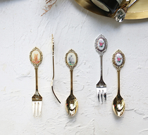 MY home-Japanese Elfin high Mulberry metal retro court handle gorgeous coffee spoon dessert fork