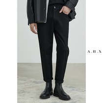 2022 spring new classic elastic body black denim 90% pants male straight cylinder 100 lap casual little foot pants