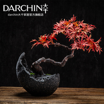 Creative simulation red maple leaf bonsai new Chinese Zen ornaments living room porch green plant decoration red maple potted