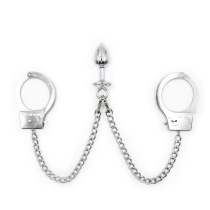 Crown slave home simulation toy female M torture chain handcuffs with lock key chain double handcuffs metal bracelet toys