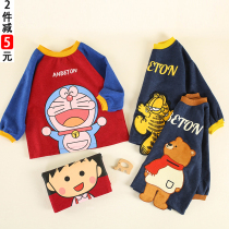Thin corduroy childrens gown in autumn and winter wearing medium-length waterproof baby eating anti-dirty back back wear protective clothes