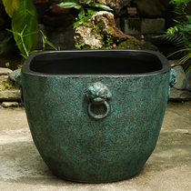 Jingdezhen coarse pottery ceramic fish tank water lily basin Lotus big bowl lotus basin cylinder imitation stone water tank goldfish flowing water ornaments