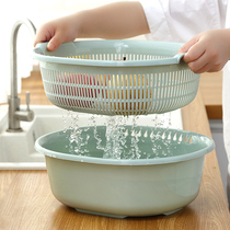 Washing basin Amoy rice drain basket Household kitchen living room double plastic sieve washing basket Washing fruit water filter basket