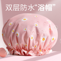 Shower cap womens double layer waterproof adult bath female household bath cap cute printed headgear Shower cap anti-fume