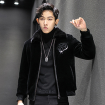 Sheep cut down men short embroidered Haining leather jacket leather down jacket mink lapel fur one fur coat tide