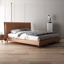 Italian minimalist designer leather bed Simple modern small apartment Master bedroom double bed 1 8 meters leather light luxury wedding bed