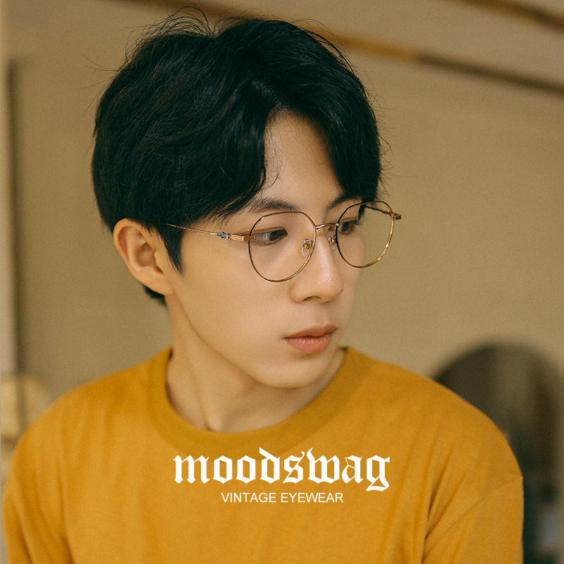 Ink adhere to ultra-light pure titanium retro gold silk glasses womens big face thin net red face myopia eye frame frame man