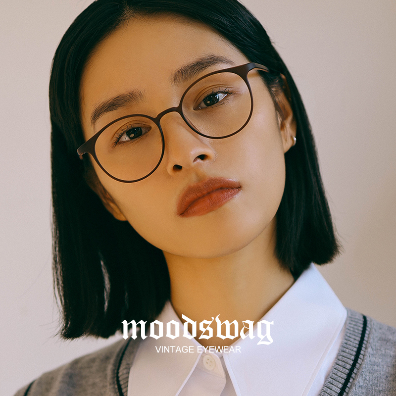 Inked Korean ultra-light small frame glasses mens height myopia can be matched with matte black round frame eye frame female small face