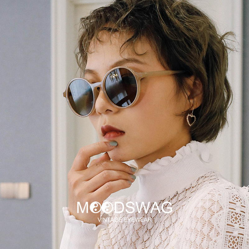 Inked with retro round sunglasses female ins Korean version of the tide elegant hong Kong wind net red street shoot sunglasses small face male