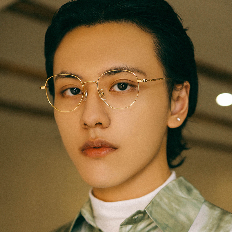 Inked with retro irregular gold silk-side glasses male tide ultra-light pure titanium can be paired with myopia small frame eye frame female small face
