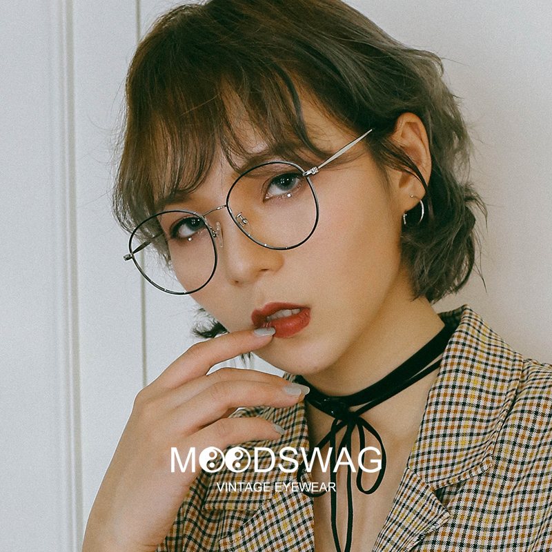 Indulging in retro round-framed glasses mens literary tide net red stainless steel metal myopia large-framed glasses frame womens big face