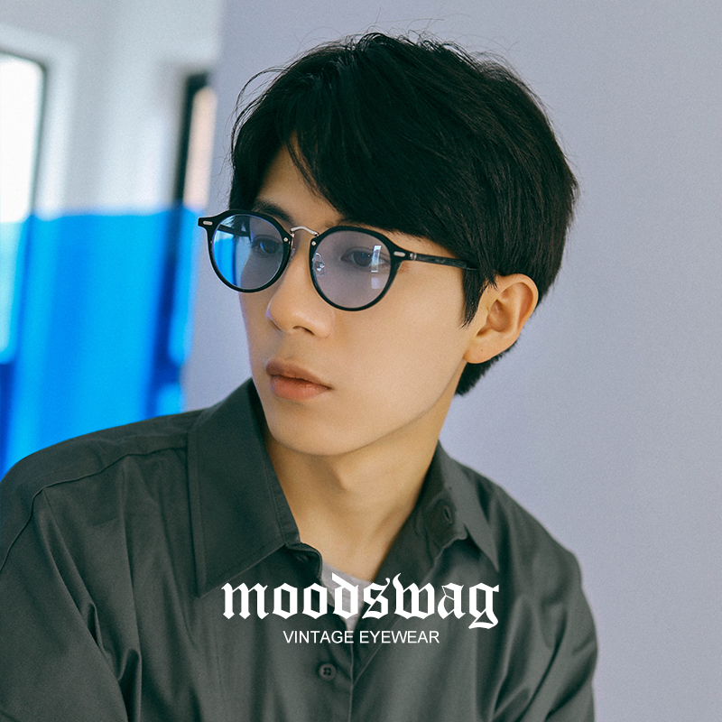 Ink color-changing myopia glasses Japanese retro round-framed female face small anti-blue light trend black-framed male face