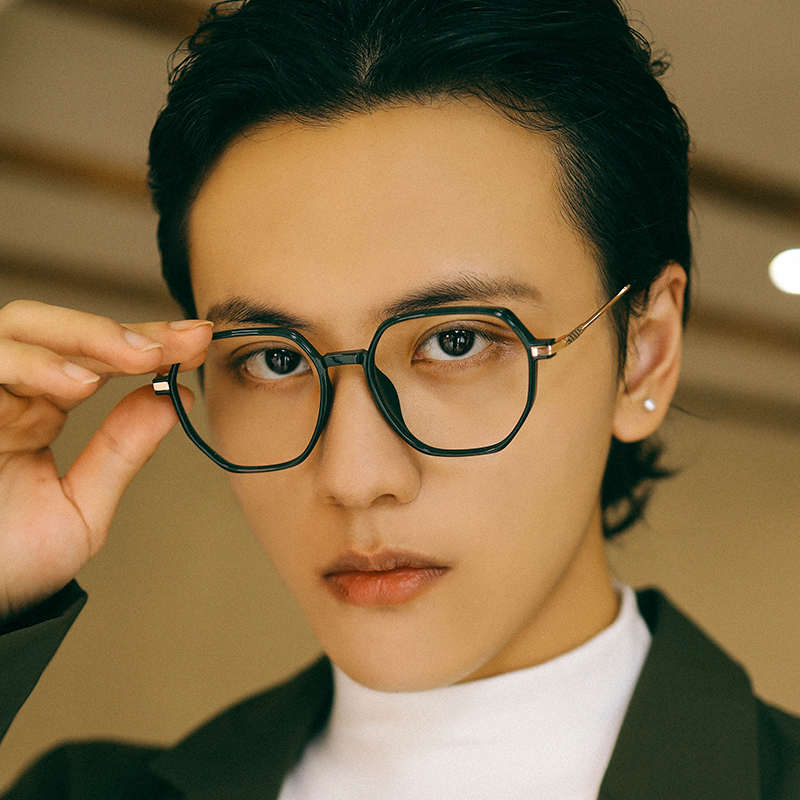 Ink anti-radiation anti-blu-ray pigment glasses female big face thin green big frame myopia eye frame male tide