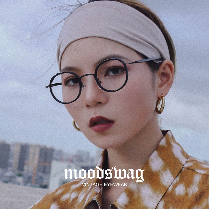 Inked black-framed round anti-blue radiation myopia glasses male literary retro plain face thick frame eye protection flat mirror female