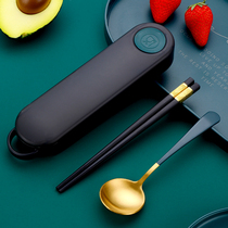 Stainless steel portable tableware box chopsticks spoon food grade single three-piece set student take-out storage box set