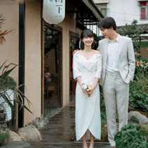 French satin light wedding dress 2021 New temperament thin cover arm small man sling evening dress daily wear