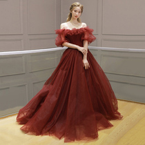 Bride toast sexy shoulder celebrity banquet evening dress dress super fairy fantasy costume